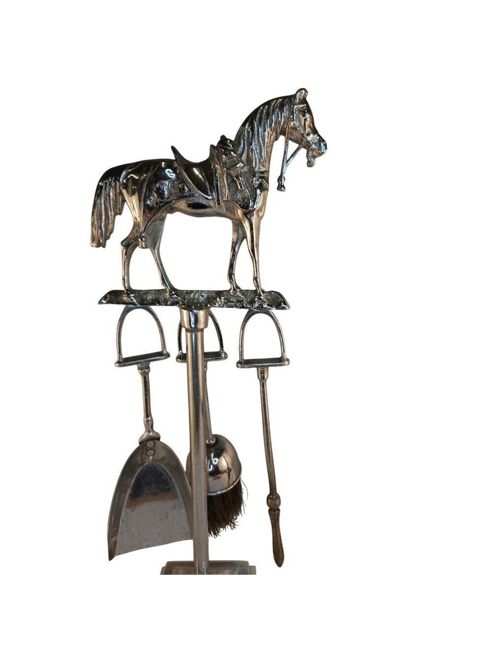 Vintage Chrome Horse Fireplace Tool Set Western Equestrian Decor - Picture 1 of 16